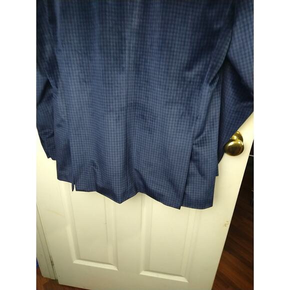 Gianpaul Men's 42R Blazer Modern Fit Blue Black Velvet Check Lined formal prof - Picture 15 of 16